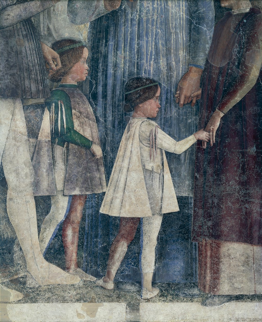 Sigismundo e Francesco II Gonzaga, detalhe de Meeting Wall de Andrea Mantegna (1431-1606), fresco, Castelo de San Giorgio, Câmara de Casamento ou Camera Picta, Mântua de Andrea Mantegna