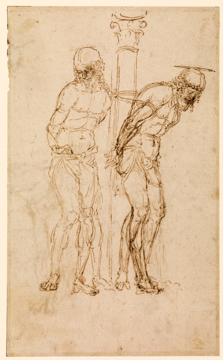 Estudos para Cristo na Coluna (recto), c.1460-65 (caneta e tinta sobre papel) [ver também 5934516]. de Andrea Mantegna