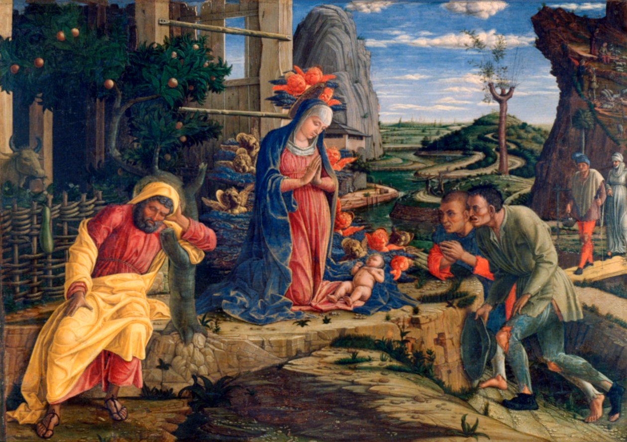 A Adoração dos Pastores, c1450 de Andrea Mantegna
