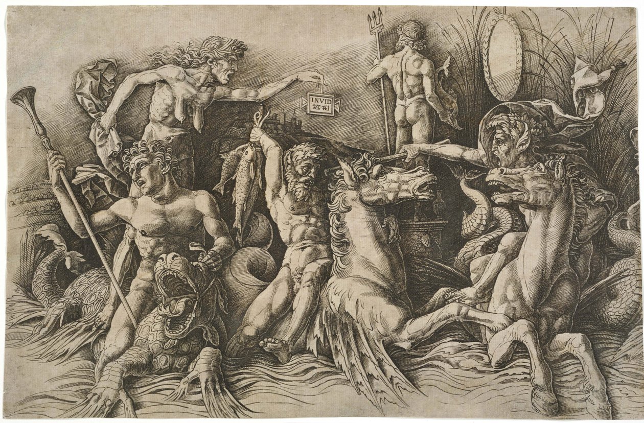 A batalha dos deuses do mar, ca 1475 de Andrea Mantegna