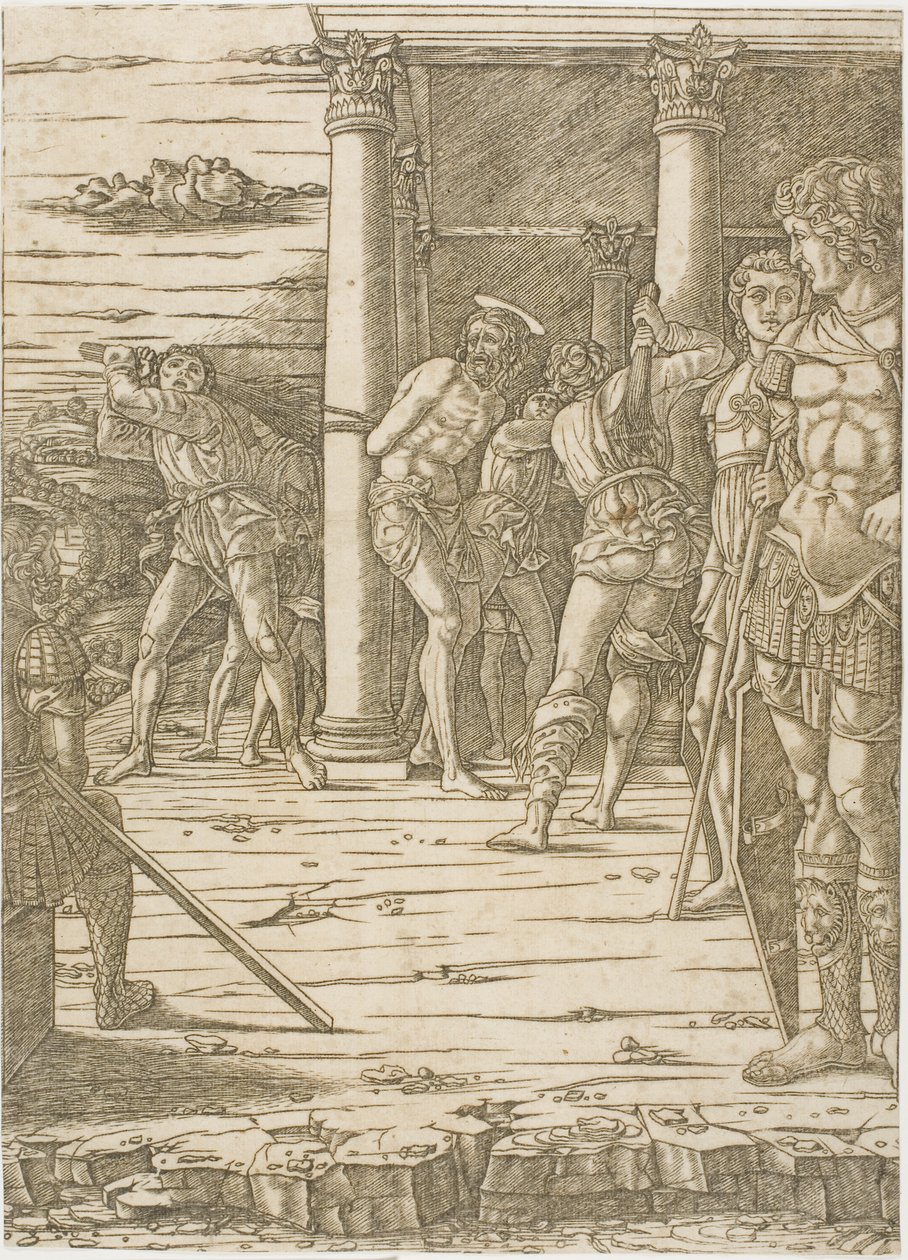 A Flagelação de Cristo, com o Fundo da Paisagem de Andrea Mantegna