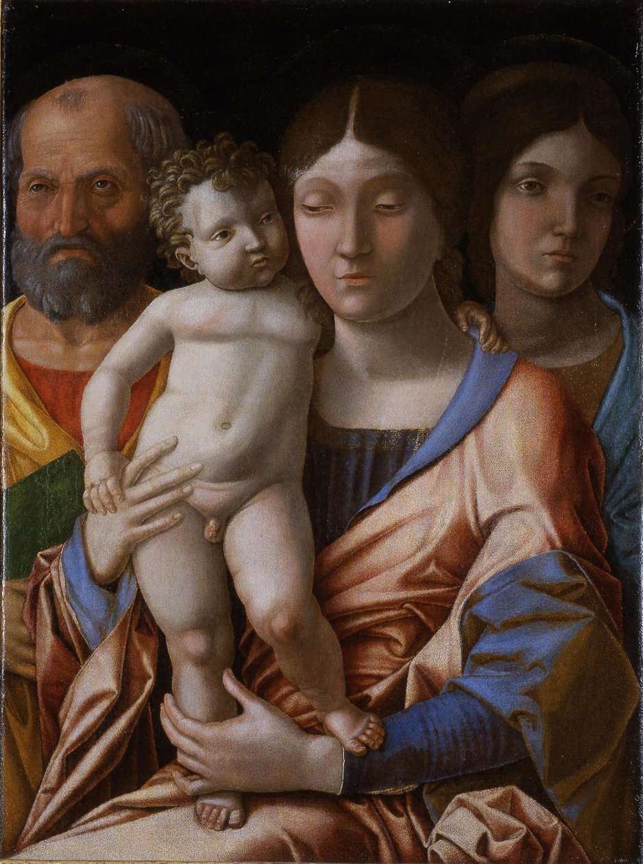 A Sagrada Família com um santo, 1495. de Andrea Mantegna