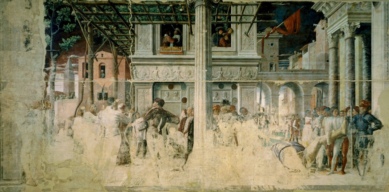O martírio e o transporte do corpo decapitado de São Cristóvão, c.1448-57 de Andrea Mantegna