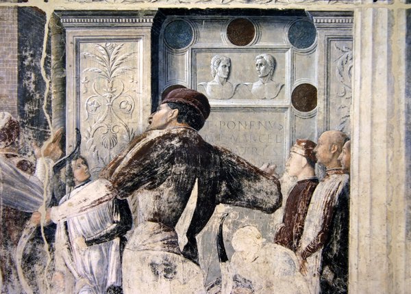 O martírio de São Cristóvão, detalhe dos espectadores, c.1450-56 de Andrea Mantegna