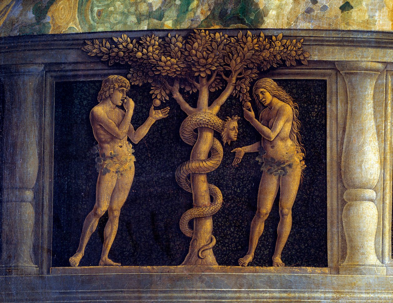 A Virgem e o Menino rodeados por seis Santos e adorados pelo Marquês de Mântua, François II de Gonzaga (Francesco II Gonzaga) (1466-1519) conhecido como A Virgem da Vitória" (Pala della Vittoria) (Madonna della Vittoria)". Detalhe representando a tempta de Andrea Mantegna