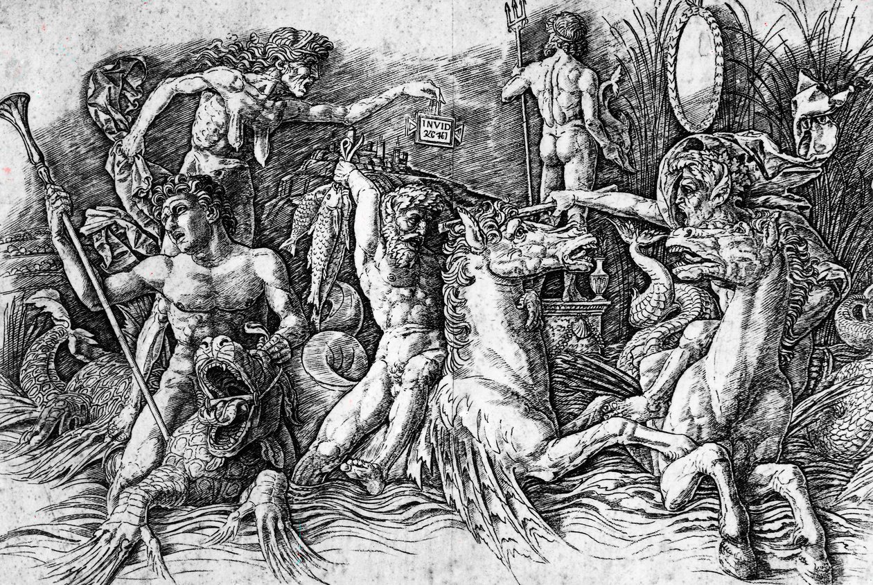 A batalha dos Deuses do Mar, de Andrea Mantegna (1431-1506), gravura. Detalhe. de Andrea Mantegna