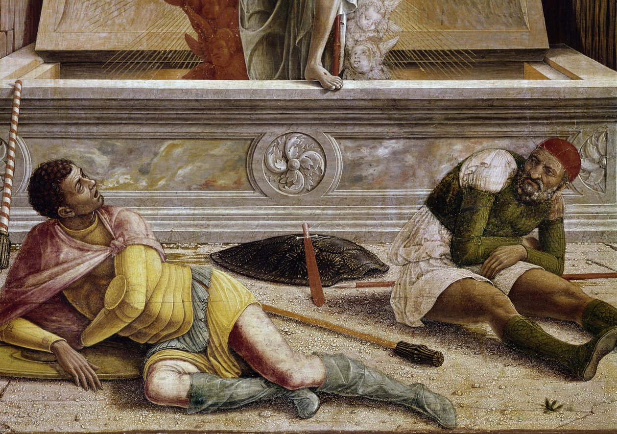 A ressurreição, detalhe da predela do retábulo de San Zeno (tempera sobre madeira de Andrea Mantegna
