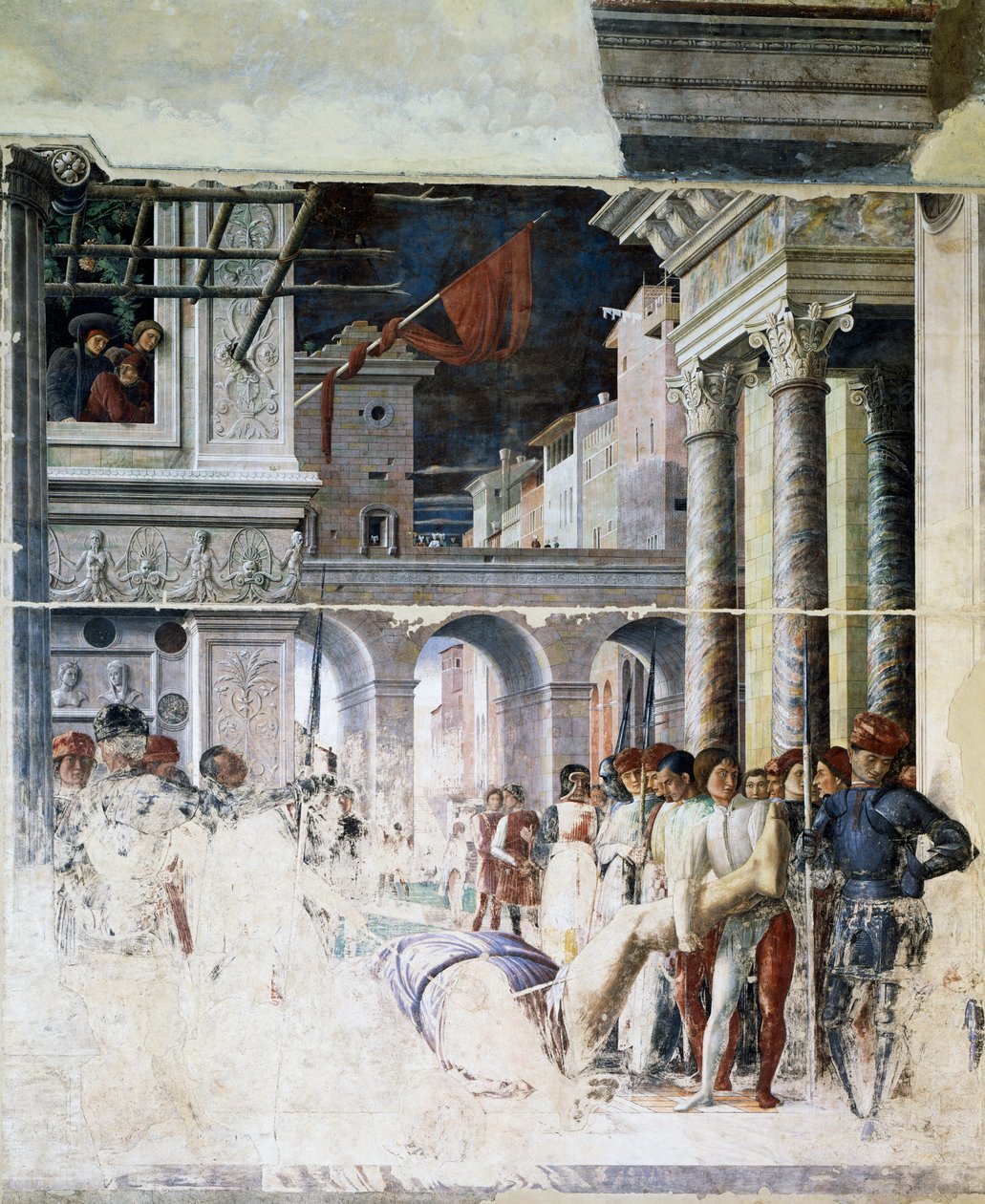 Transporte do corpo decapitado de São Cristóvão, detalhe do Martírio de São Cristóvão de Andrea Mantegna