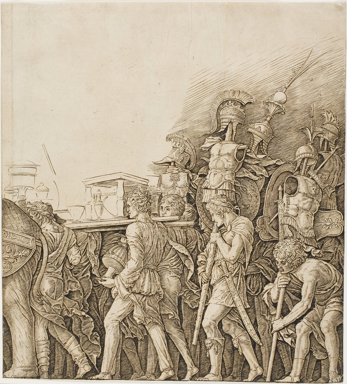Triumph of Caesar: Soldados carregando troféus de Andrea Mantegna
