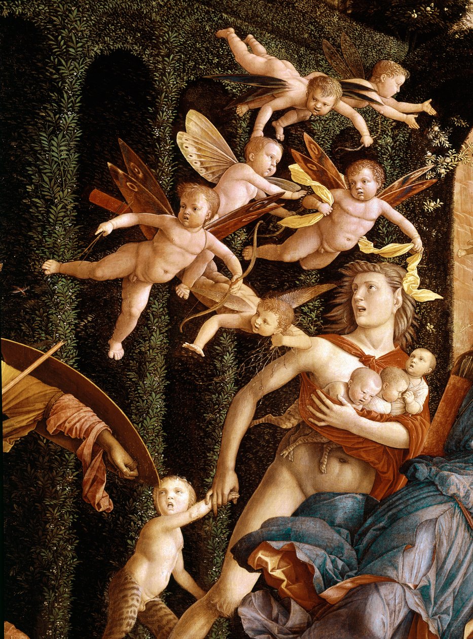 Triunfo das Virtudes (Minerva Expulsando os Vícios do Jardim das Virtudes), detalhe (óleo sobre tela de Andrea Mantegna