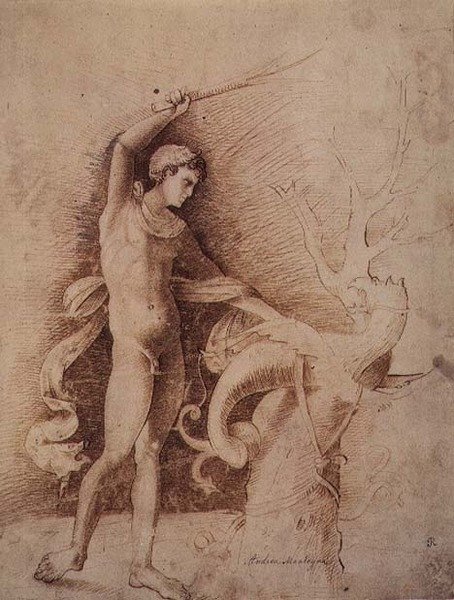 Jovem lutando contra um dragão de Andrea Mantegna