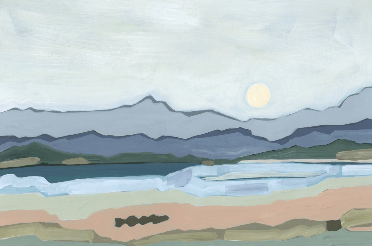 Moonrise over the valley, 2023 (acrílico sobre papel) de Andrea Mejia