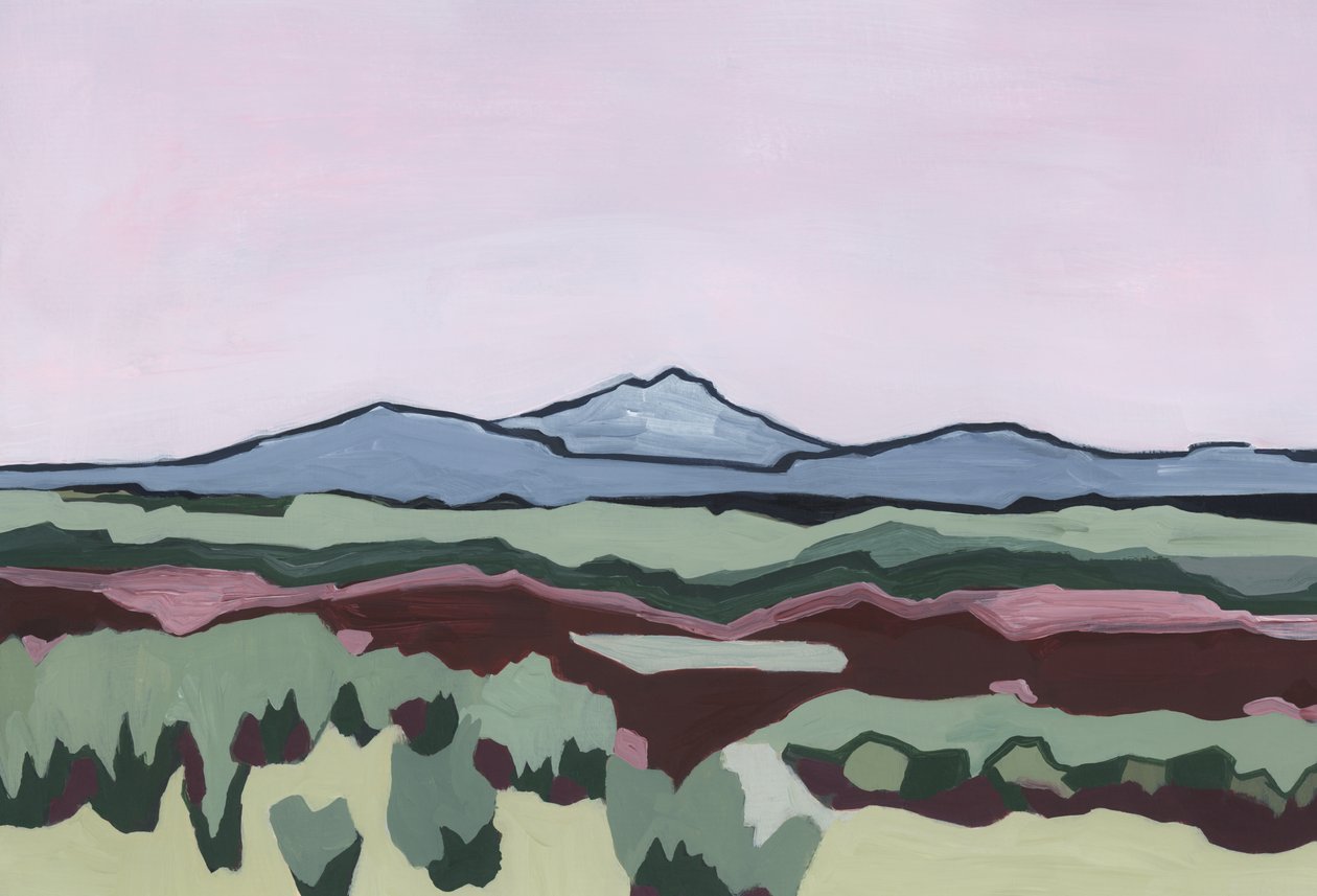 Céu cor-de-rosa e terra abstrata, 2024 (acrílico sobre papel) de Andrea Mejia