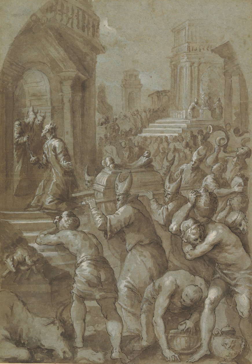 Rei Salomão Contempla a Arca da Aliança sendo levada ao Templo, 1604. de Andrea Michieli