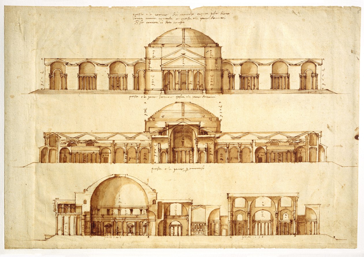 Projeto de reconstrução dos Banhos de Agripa, Roma, c. 1550 de Andrea Palladio