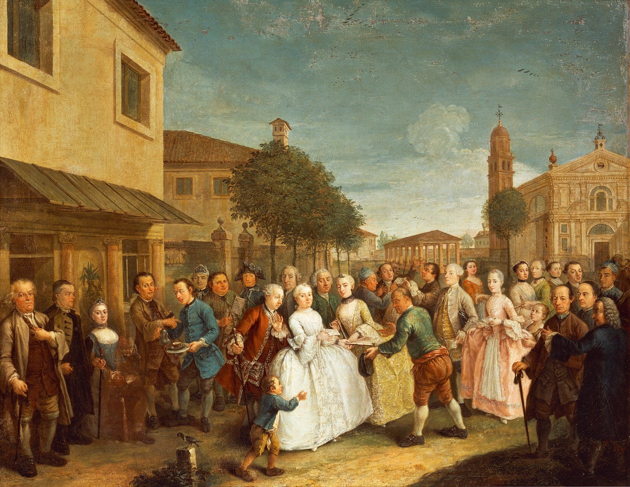 Uma festa na Villa Widmann, c.1750 (óleo sobre tela) de Andrea Pasto