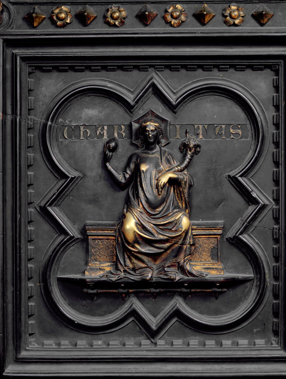Caridade, painel C das Portas do Sul do Batistério de San Giovanni, 1336 (bronze) de Andrea Pisano