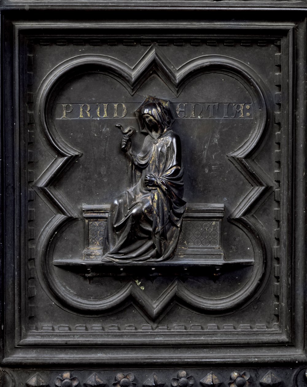 Prudência, painel H das Portas do Sul do Batistério de San Giovanni, 1336 (bronze) de Andrea Pisano