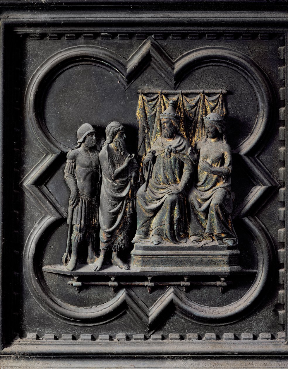 São João Batista repreende o Rei Herodes (21 aC-39 dC), décimo primeiro painel das Portas do Sul do Batistério de San Giovanni, 1336 (bronze) de Andrea Pisano