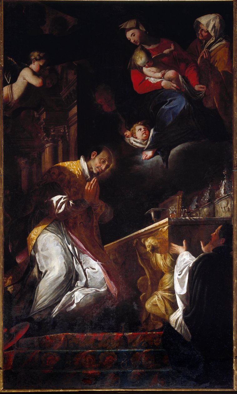 Representação de São Francisco Bórgia (São François Bórgia) (1510-1572) Pintura Jesuíta e Espanhola de Andrea Pozzo (1642-1709) Genes, Igreja dos Santos André e Ambrósio de Andrea Pozzo