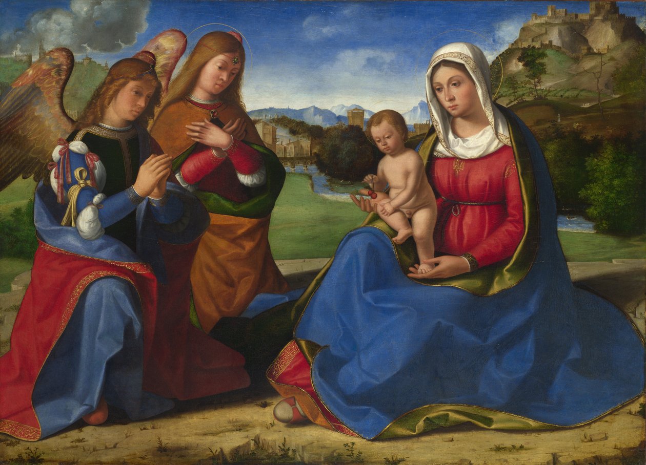 A Virgem e o Menino adorados por Dois Anjos, c. 1505 de Andrea Previtali