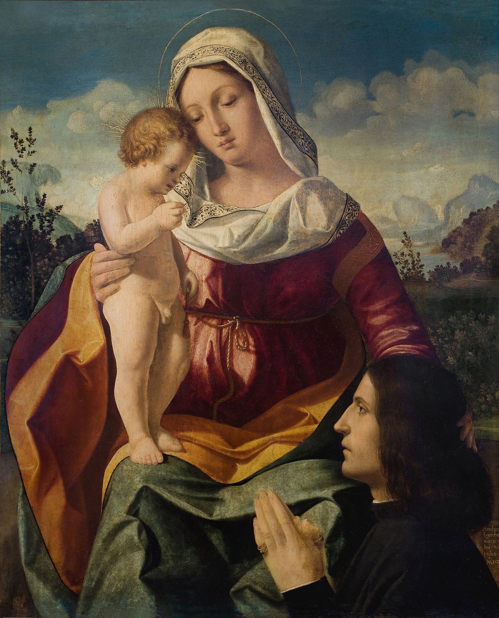 Virgem e criança com um doador, 1504 de Andrea Previtali