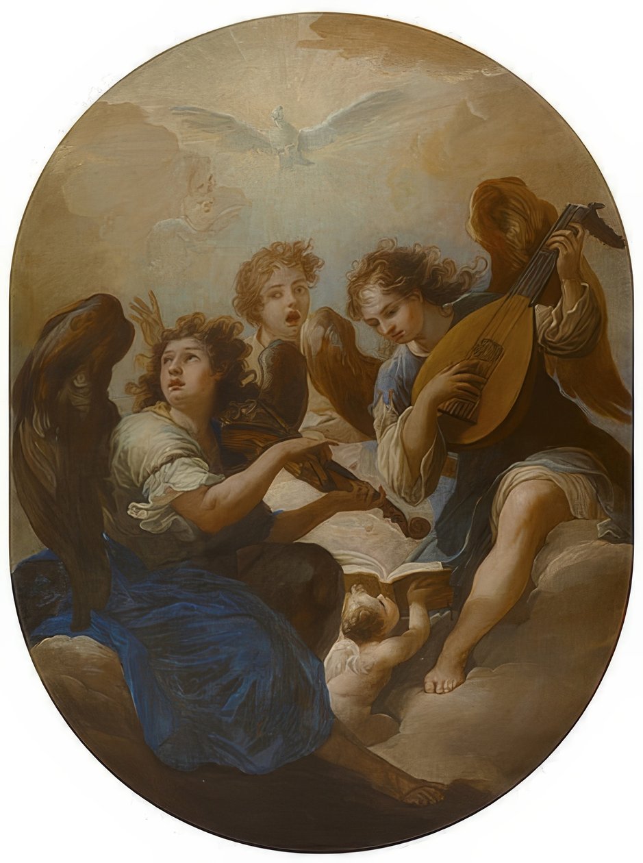 Três anjos fazendo música. Antes de 1720 de Andrea Procaccini