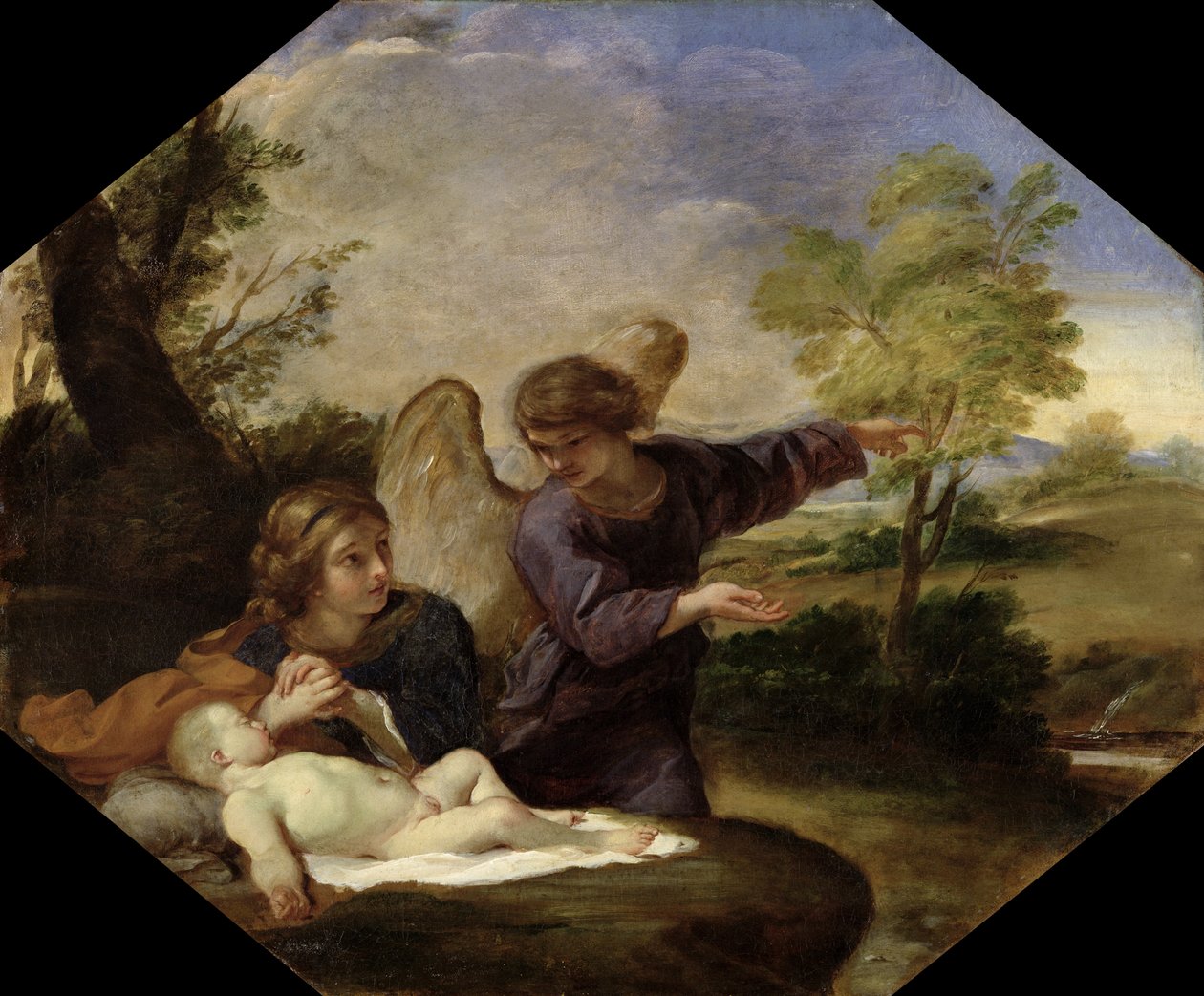 Hagar e Ismael no deserto (óleo sobre tela) de Andrea Sacchi