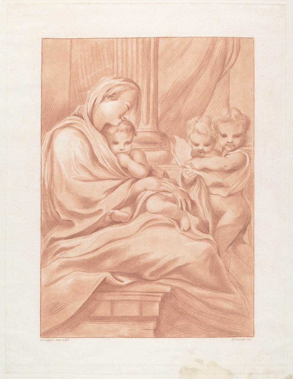 Virgem e Menino com dois anjos de Andrea Scacciati after Correggio