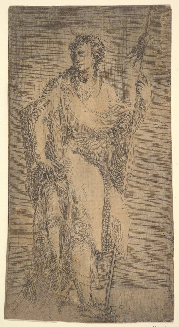 Um santo, possivelmente Mateus, segurando um cajado e um livro, ca. 1540-50. de Andrea Schiavone