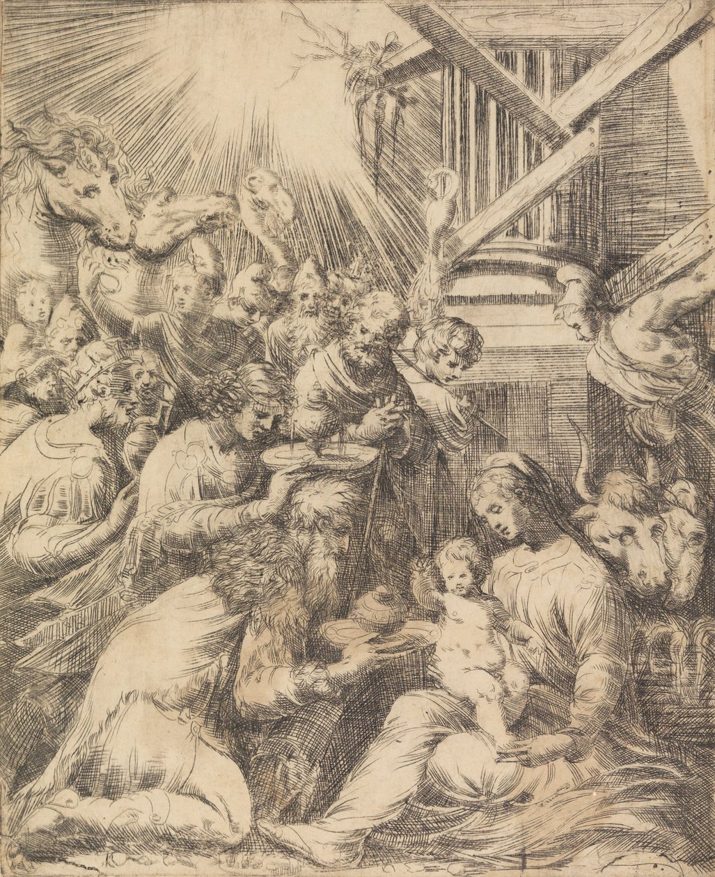 Adoração dos Magos, c. 1553-60. de Andrea Schiavone