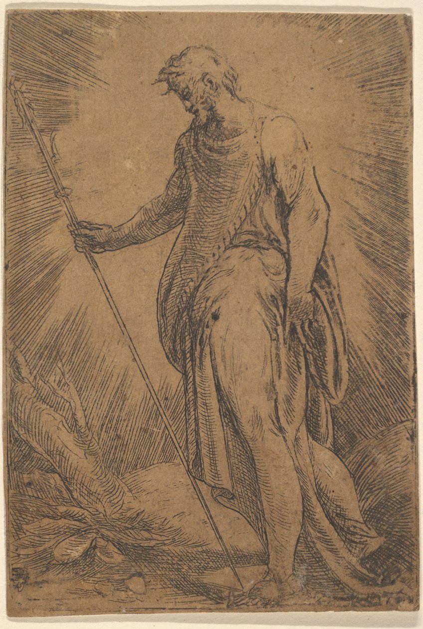 Um apóstolo segurando um bastão voltado para a esquerda, ca. 1540-60. de Andrea Schiavone