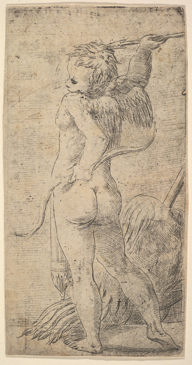 Cupido visto de trás com uma flecha na mão direita levantada, ca. 1543-45. de Andrea Schiavone