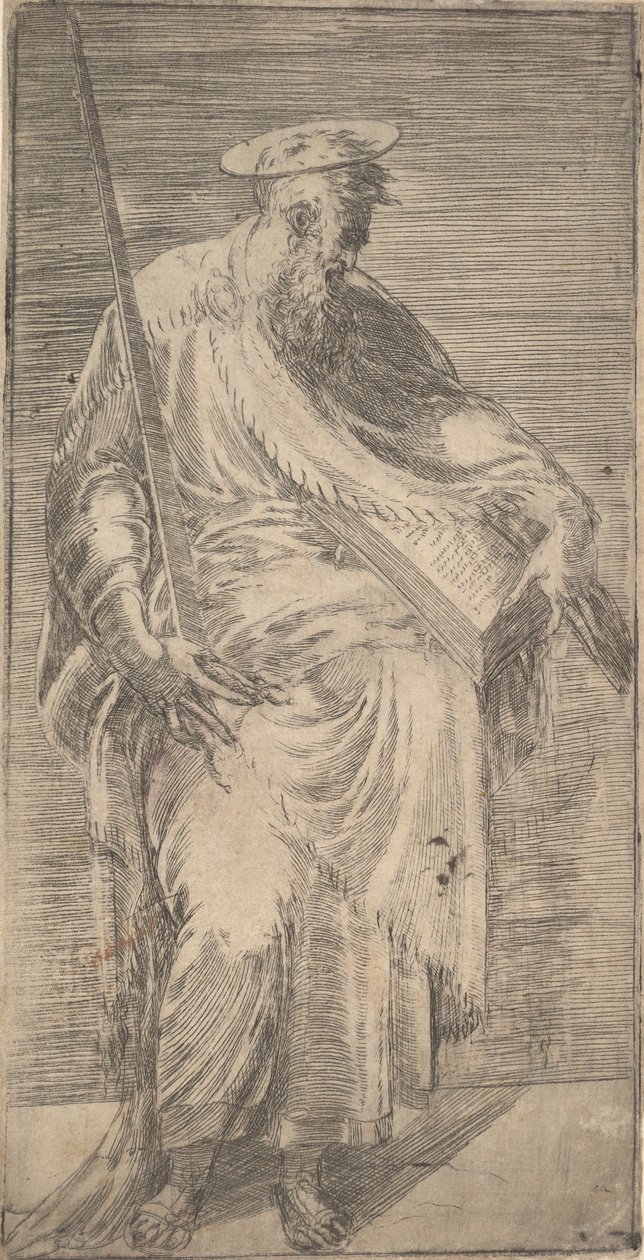 São Paulo segurando uma espada e um livro, de Cristo e os Apóstolos, 1540-63. de Andrea Schiavone