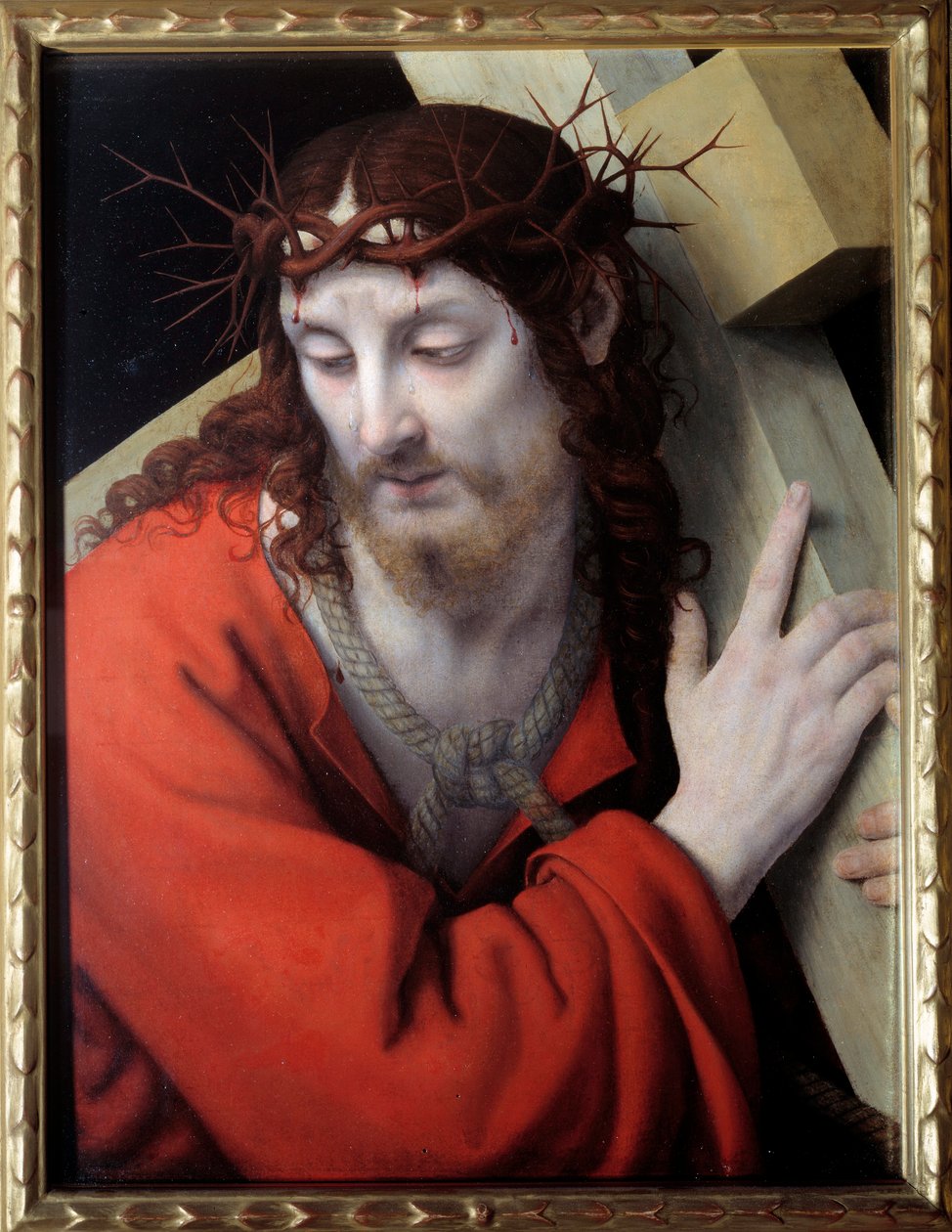 Cristo carregando a sua cruz. Pintura por Andrea Solario (1460-1522) de Andrea Solario