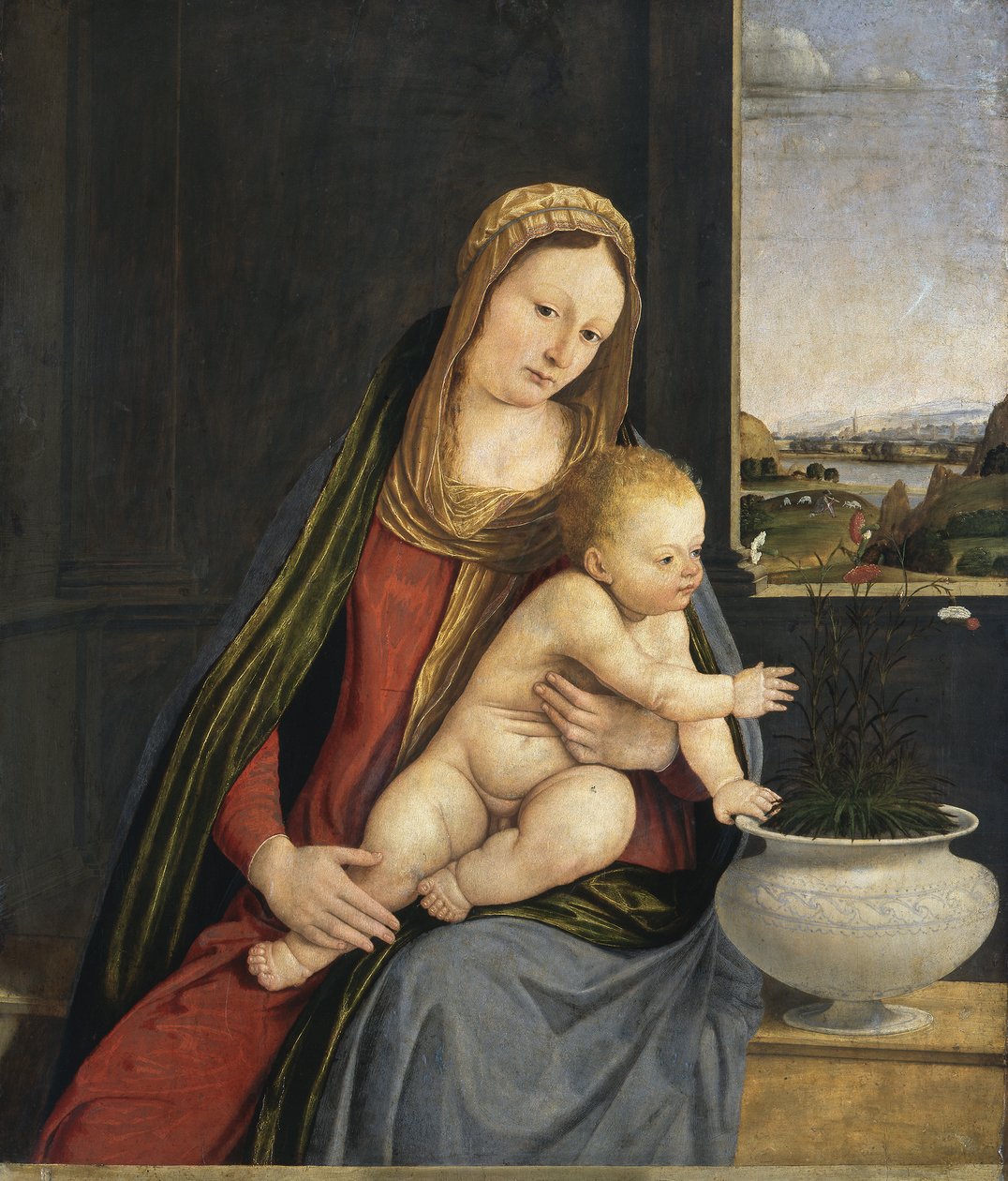 Madonna of the Carnations, c.1495 (óleo e têmpera a bordo) de Andrea Solario