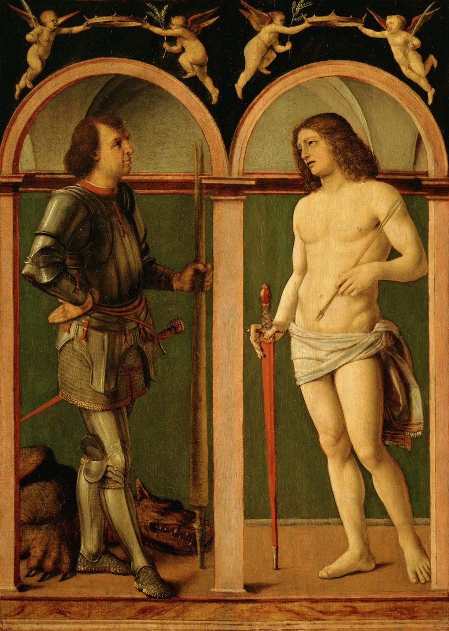São Jorge e São Sebastião (óleo sobre painel de madeira) de Andrea Solario