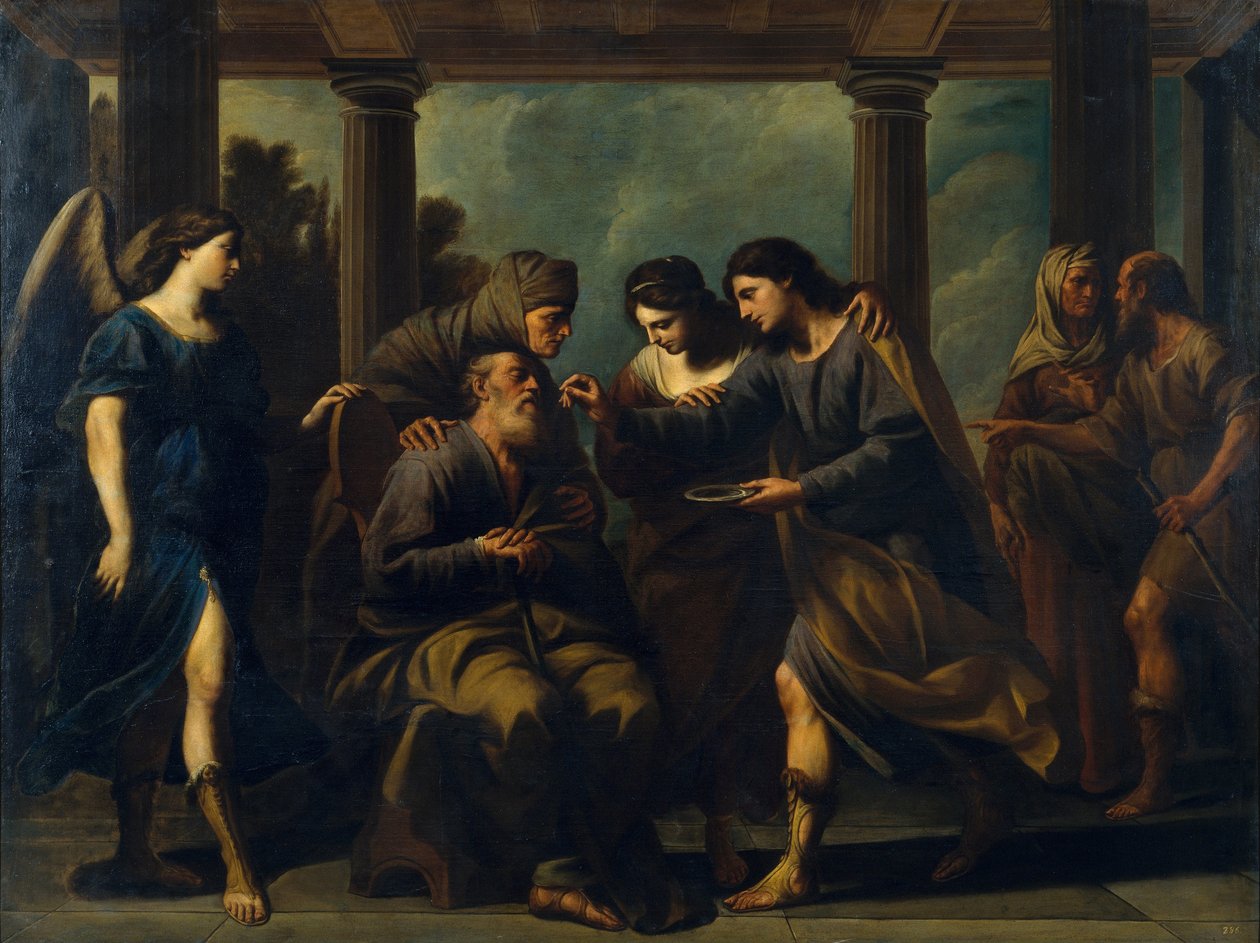 Tobias cura a cegueira de seu pai, c. 1640 de Andrea Vaccaro