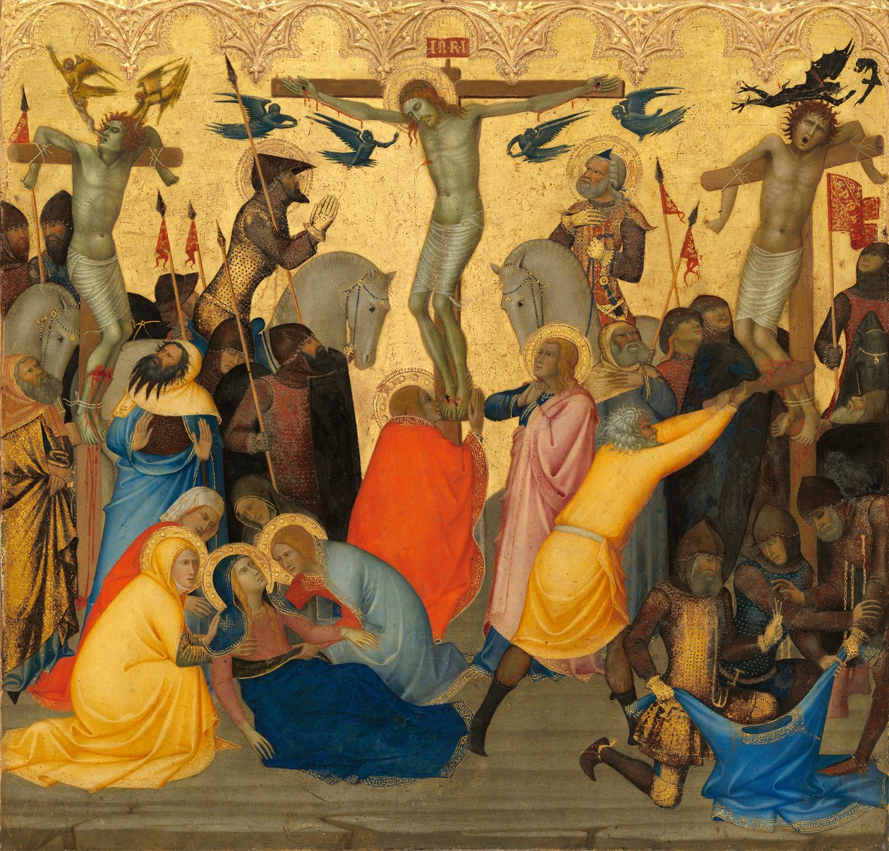 A Crucificação, c.1380 (têmpera de ovo e folha de ouro no painel de madeira) de Andrea Vanni