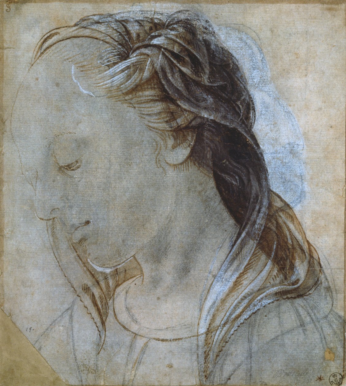 Cabeça feminina (desenho) de Andrea Verrocchio