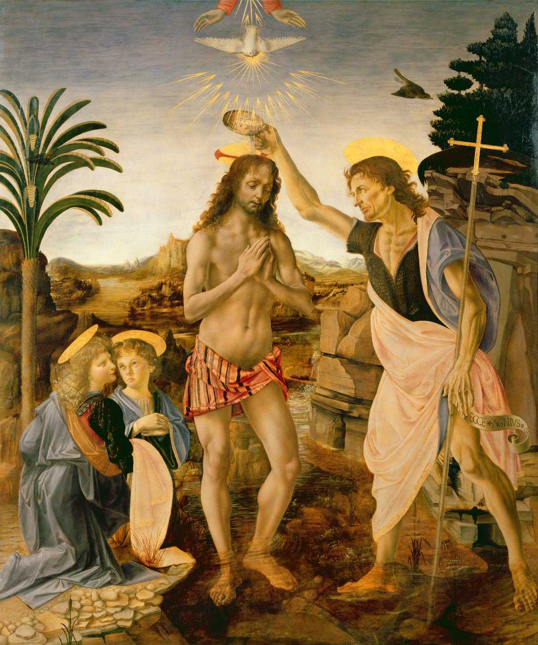 O batismo de Cristo por João Batista, c.1475 de Andrea and Vinci Verrocchio