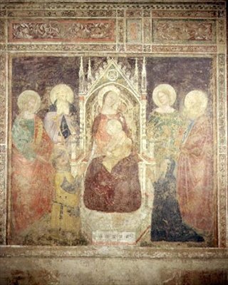 Virgem e Criança com SS. João Batista, Nicolau e Elias (afresco) de Andrea da Firenze (fl.1388 1459)