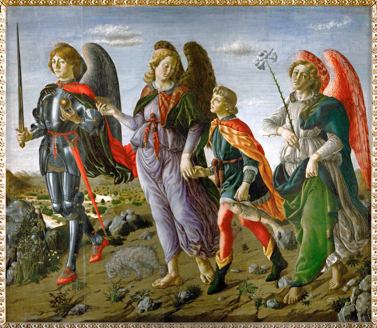 Tobias e o Anjo Tempera sobre (tempera sobre madeira) de Andrea del (1435-88) Francesco Botticini & Verrocchio
