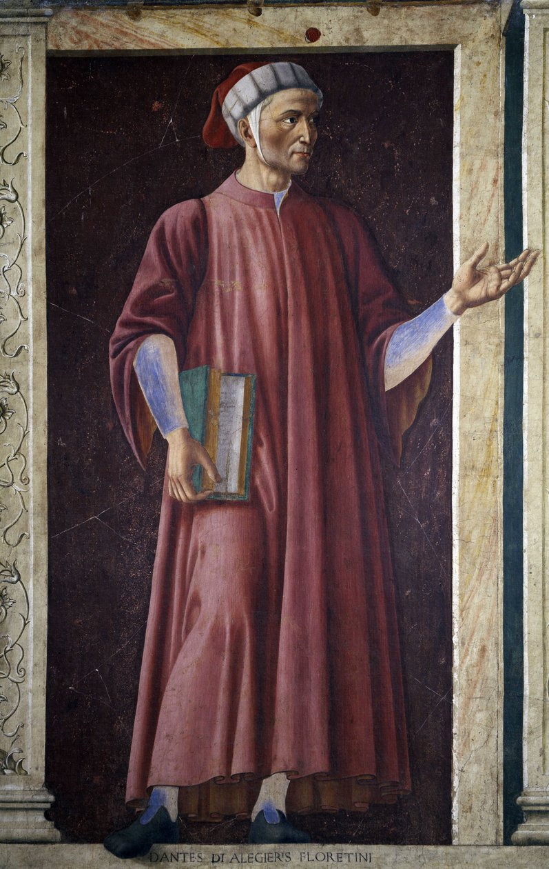 Dante Alghieri da série Villa Carducci de homens e mulheres famosos, c.1450 (fresco colocado sobre tela) de Andrea del Castagno