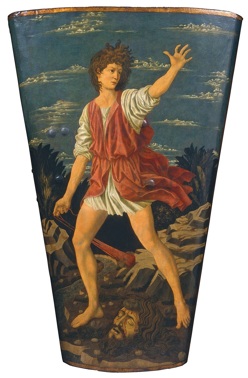 Davi com a Cabeça de Golias, c.1450-55 (têmpera em couro sobre madeira) de Andrea del Castagno