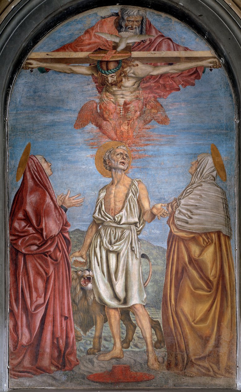 Santíssima Trindade com Deus, Jesus Cristo e o Espírito Santo (Espírito Santo) Fresco por Andrea del Castagno (ca. 1421-1457) Dim 296x180 cm Basílica della Santissima Annunziata, Florença de Andrea del Castagno