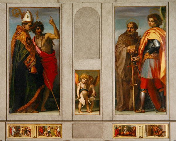 Retábulo dos Quatro Santos: o Arcanjo, Michael, John Gualberto, Bernard e John The Baptist, 1528 de Andrea del Sarto