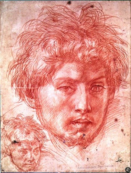 Cabeça de Homem (giz vermelho sobre papel) de Andrea del Sarto