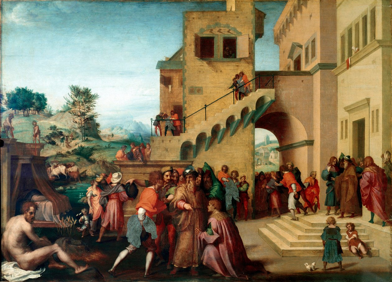 História de José, filho de Jacó: "José interpretando os sonhos do faraó" Pintura sobre madeira de Andrea del Sarto (1486-1530) 1515-1517 Dim. 98x135 cm Florença, Palazzo Pitti, Galleria Palatina de Andrea del Sarto