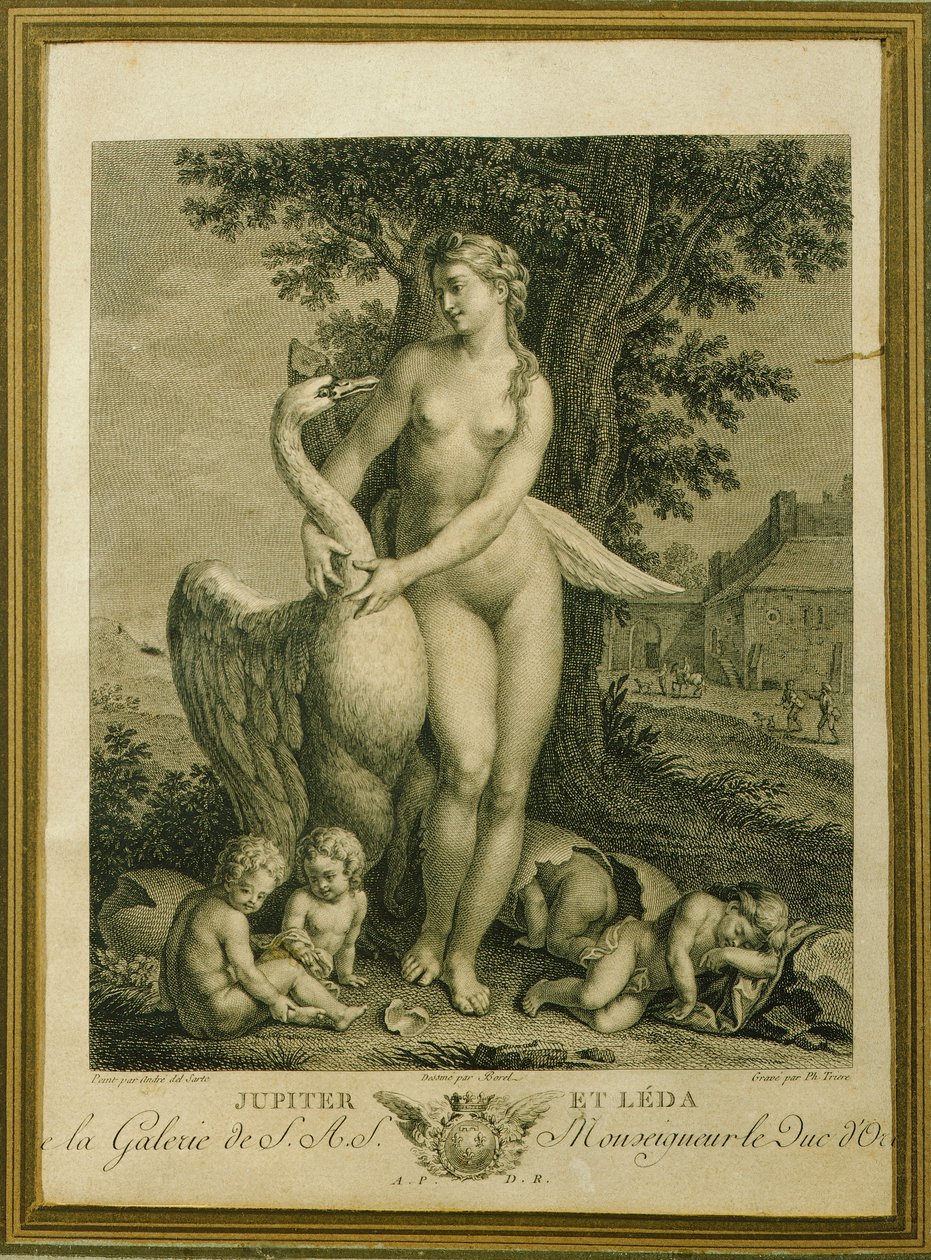 Leda e o cisne, gravura de Philippe Triere (1756-1815), a partir de um desenho de Andrea Del Sarto de Andrea del Sarto